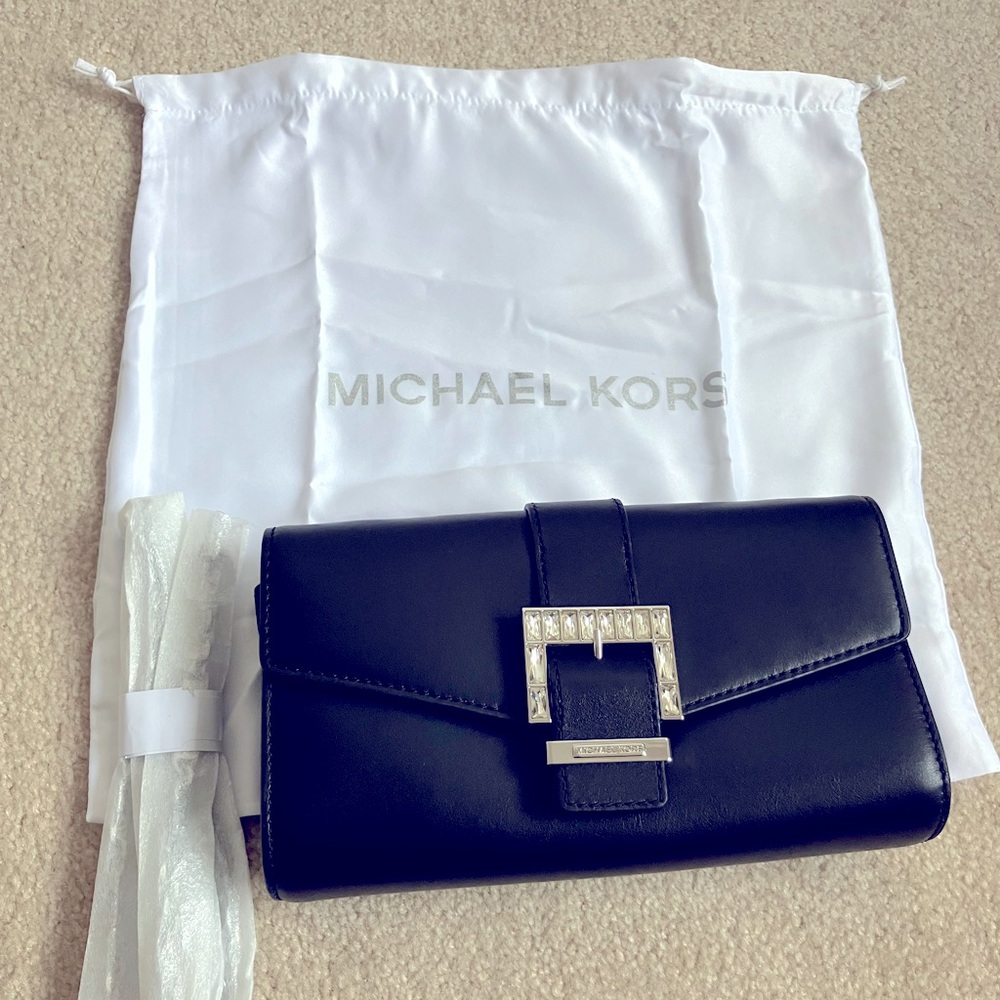 Michael Kors Penelope Leather Medium Clutch - Black
